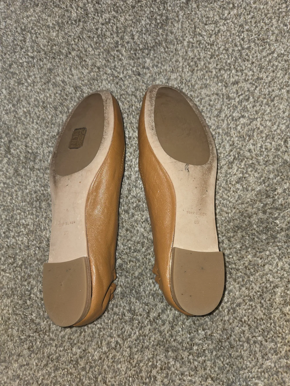 Tory Burch Camel Leather Logo Ballet Flats